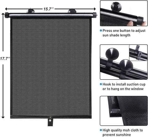 Auto Retractable Roller Sun Shade for Car Window - Block Glare and Heat, 2Pcs