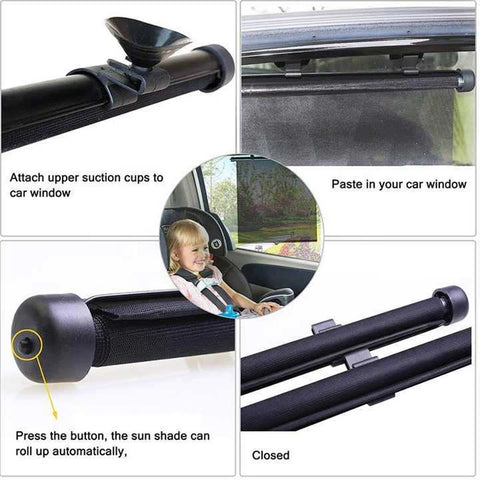 2Pcs Car Retractable Sunshade Curtain 15 Inch Heat-Insulating Side Window Curtain with Suction Cup Telescopic Sunshade Blocking