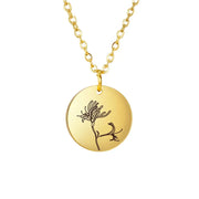 Stainless Steel Birth Month Flower Necklace Custom Name round Pendant Necklace for Women Special Christmas Jewelry Gift