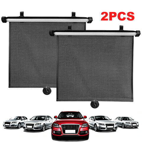 2Pcs Car Retractable Sunshade Curtain 15 Inch Heat-Insulating Side Window Curtain with Suction Cup Telescopic Sunshade Blocking