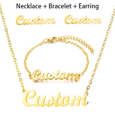 DODOAI Customized Jewelry Sets Trendy Letter Earrings Stainless Steel Name Necklace/Earrings/Bracelet/ Ring Nameplate Gift